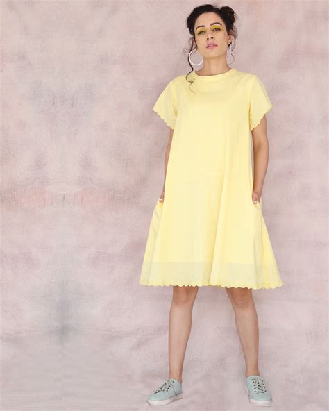 Lemon Yellow Scallop Dress By Red Cherry The Secret Label