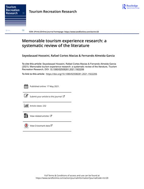 memorable tourism experience research  systematic review