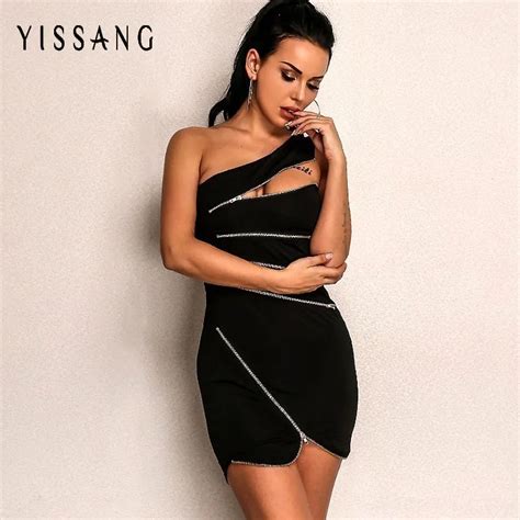 Yissang Women Sexy Dress One Shoulder Party Night Club Bodycon Dresses