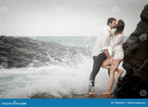 Romance Engagement Couple Love Beach Ocean Lovers Relationship Stock