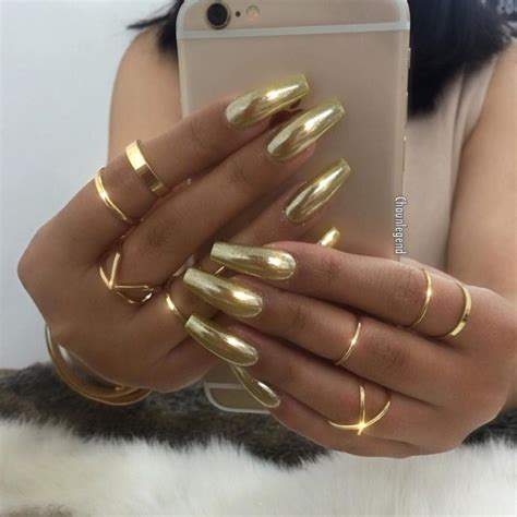 gold chrome nails coffin shape gold chrome nails golden nails gold nails