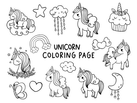 unicorn coloring page unicorn doodle vector illustration