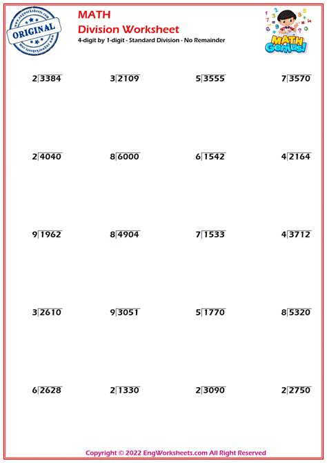 digit   digit standard division  remainder worksheets  exercise images preview