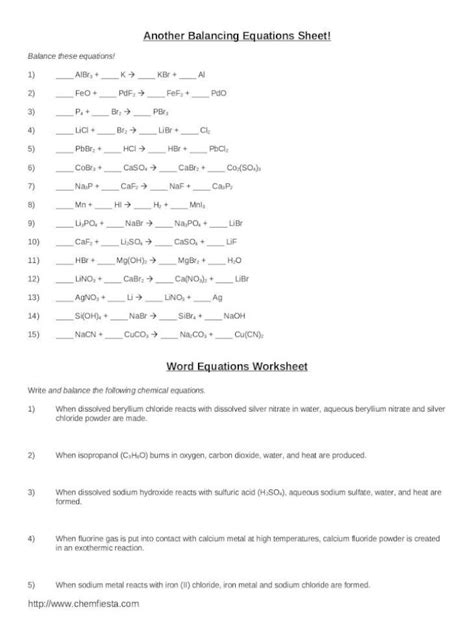 cool balancing equations worksheet answers chemfiesta