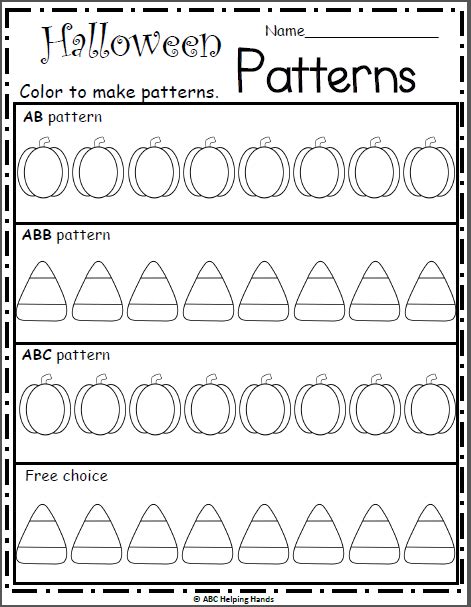 kindergarten halloween patterns worksheet   teachers
