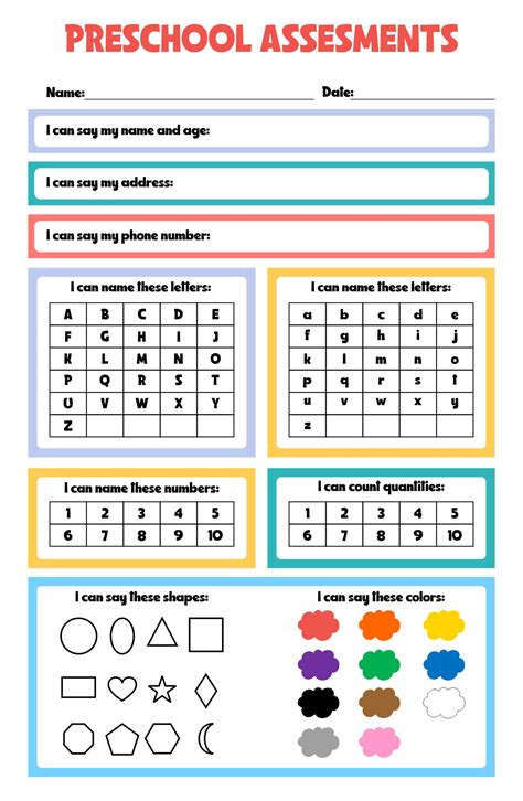 templates printable preschool assessment     printablee