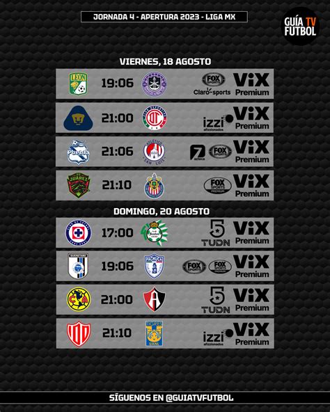 jornada  liga mx apertura  futbol en vivo mexico guia tv liga mx