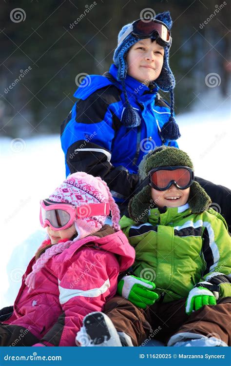 winter kids stock image image  seasonal glasses brothers