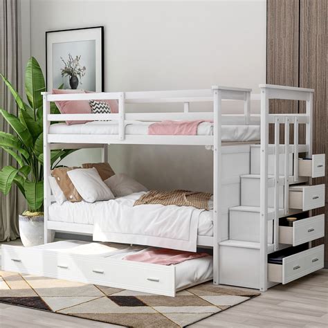 euroco twin  twin bunk bed  trundle storage drawers white