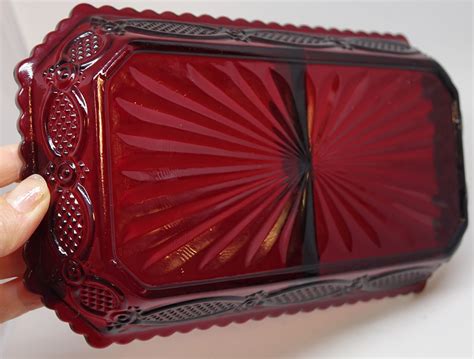 Vintage Avon Cape Cod Ruby Red Glass Relish Dish Divided