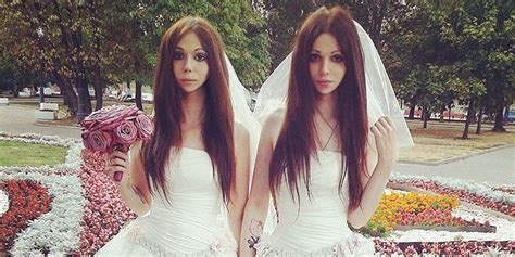 androgyne russian groom dmitry kozhukhov and bride alisa tie the knot in identical white wedding