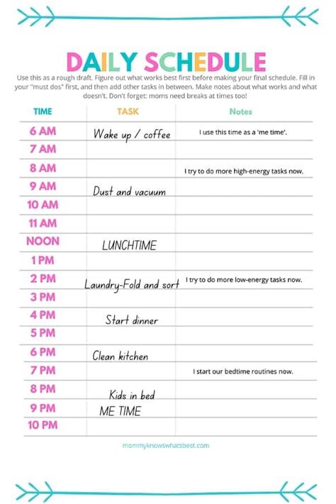 stay  home mom daily schedule template