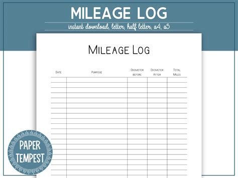 printable mileage log tracker mileage tracker printable business