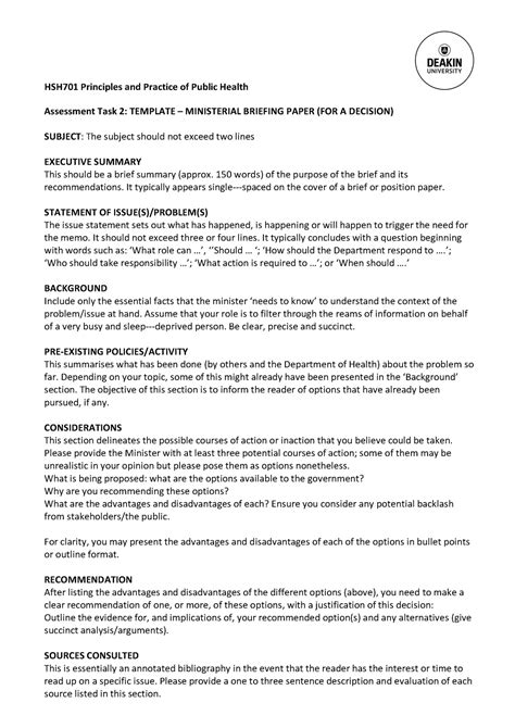 hsh  ministerial briefing paper template hsh principles