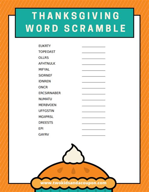 printable thanksgiving word scramble  kids