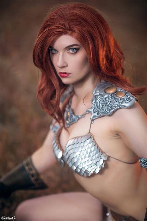 stunning red sonja cosplay based on sideshow collectibles