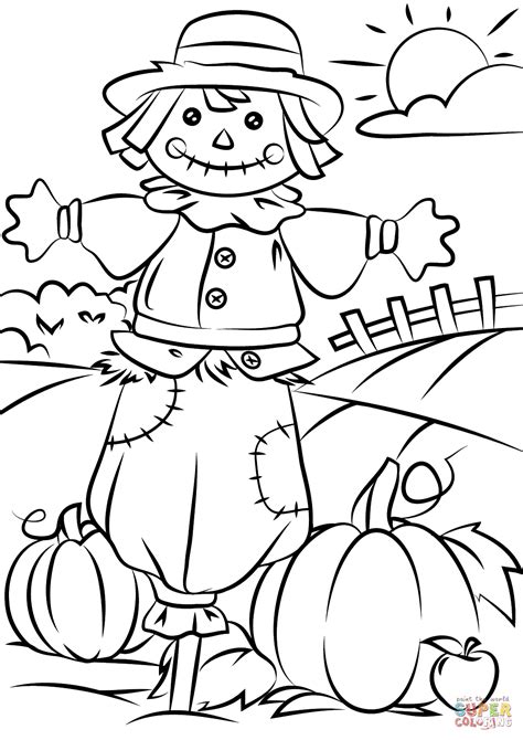 autumn scene  scarecrow coloring page  printable coloring pages