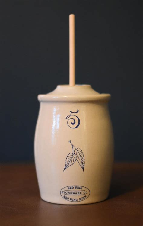 mini butter churn birch leaf pattern red wing stoneware pottery