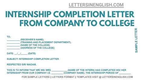 internship completion letter  company  college sample letter