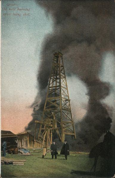 oil  burning   shot oil wells postcard