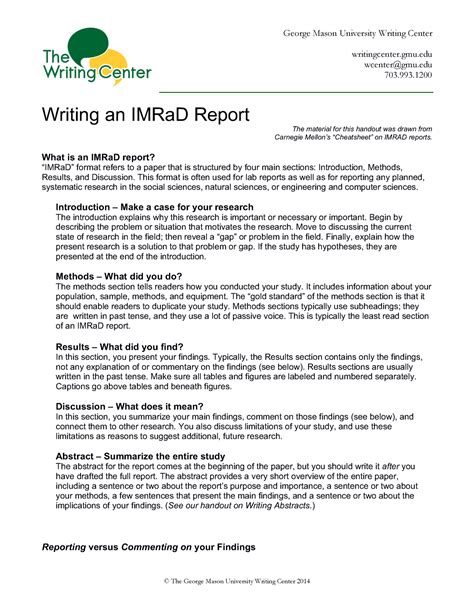 writing  imrad report  writing center george mason university