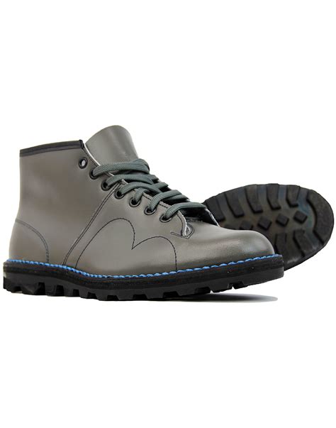 retro mens mod smooth leather monkey boots  grey