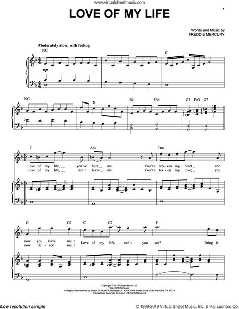queen love of my life sheet music for voice and piano pdf