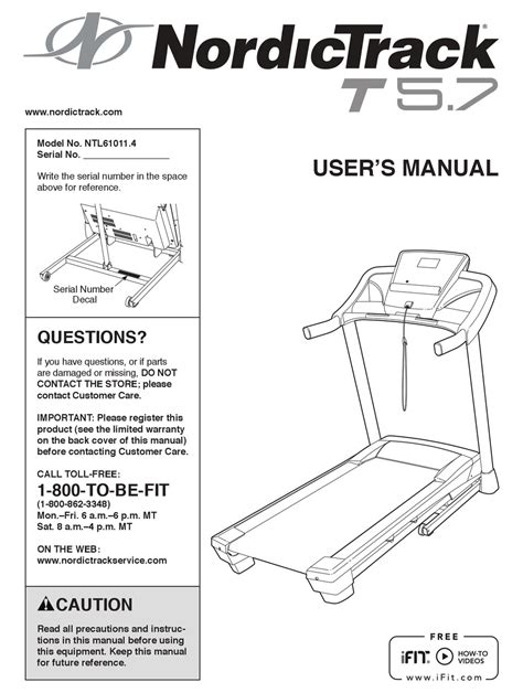 Nordictrack T 5 7 Treadmill Manual Pdf Download Manualslib