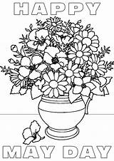 May Flowers Happy Colouring Printable Printables Spring Basket Coloring Baskets Vase Template Rooftoppost sketch template