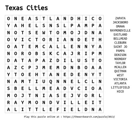 word search  texas cities
