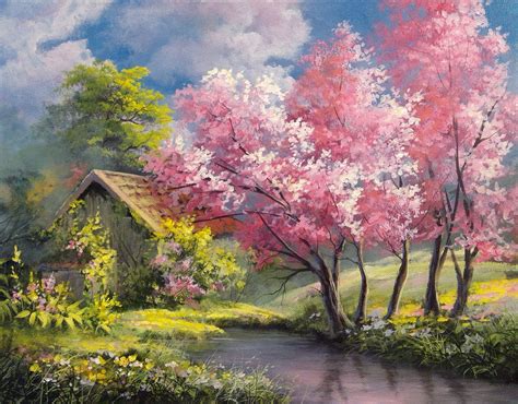 pink trees  spring paint  kevin landscape paintings acrylic