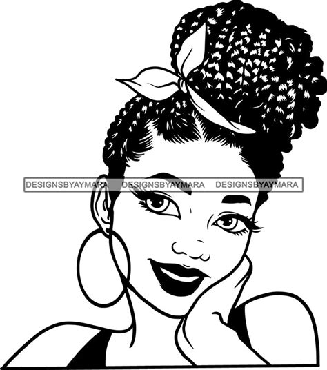 afro girl babe hoop earrings sexy lips braided up do hair style b w sv