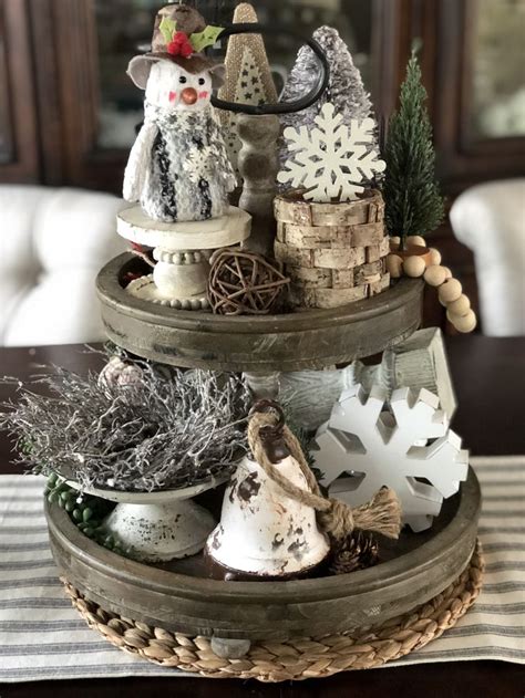 winter themed tiered tray items  magnolia hobby lobby wooden