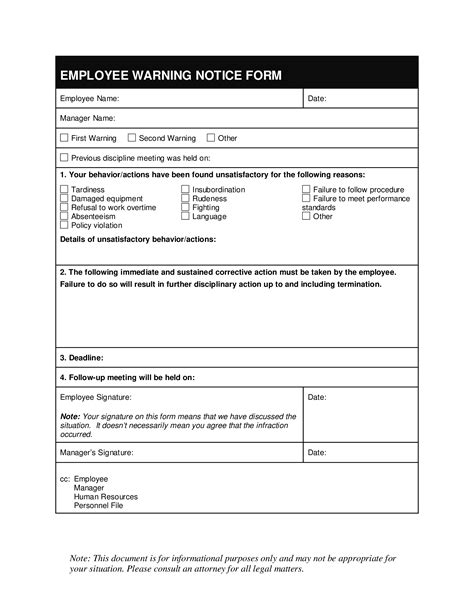 printable employee written warning template