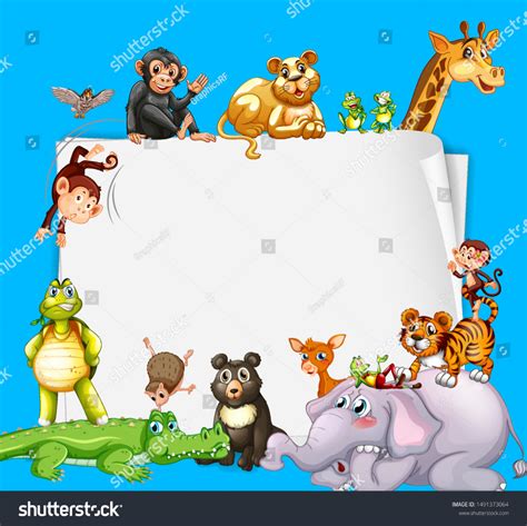 border template design cute animals illustration stock vector royalty