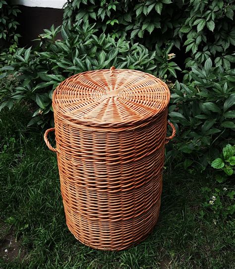 large wicker laundry basket  storage basket  lid etsy