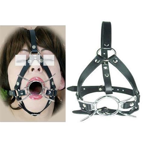 Black Faux Leather Open Mouth Adult Games O Ring Spider Steel Ring Gag