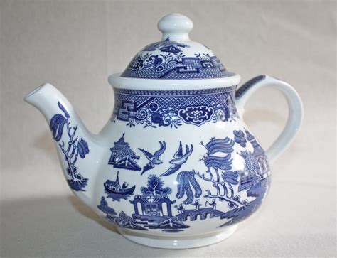 vintage blue willow teapot  churchill china