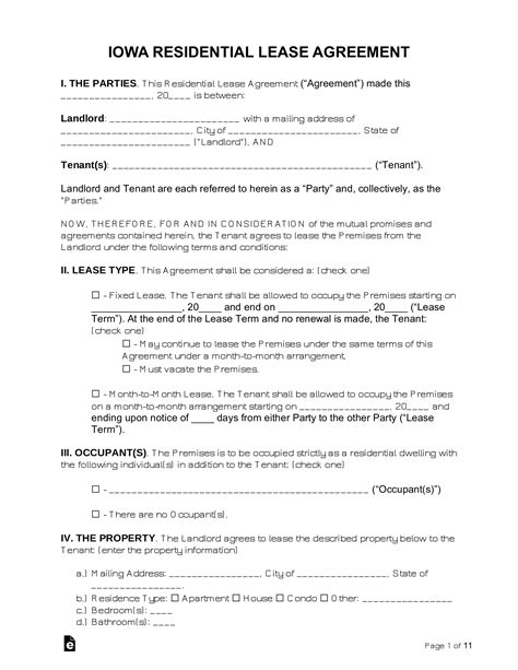 iowa standard residential lease agreement word  eforms