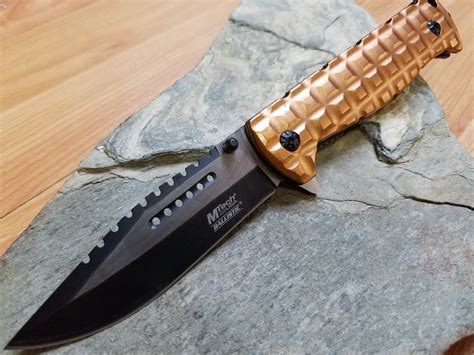 mtech  folding spring assisted desert tan tactical pocket knife  atlantic knife company