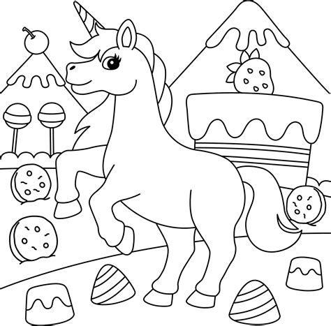 unicorn  candy land coloring page  kids  vector art  vecteezy