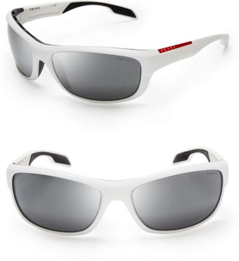 prada sport wrap sunglasses in white for men matte white lyst