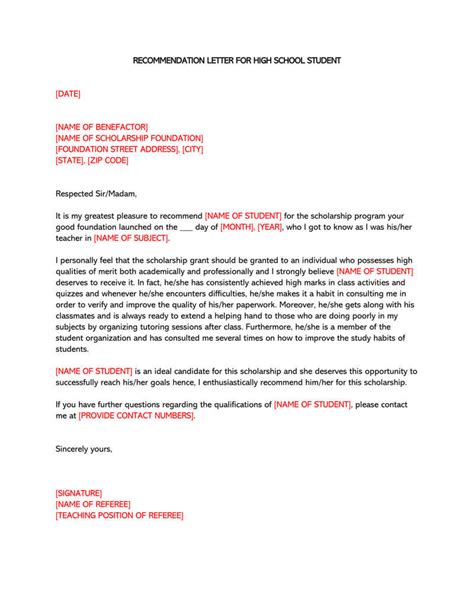 high school recommendation letter samples  templates