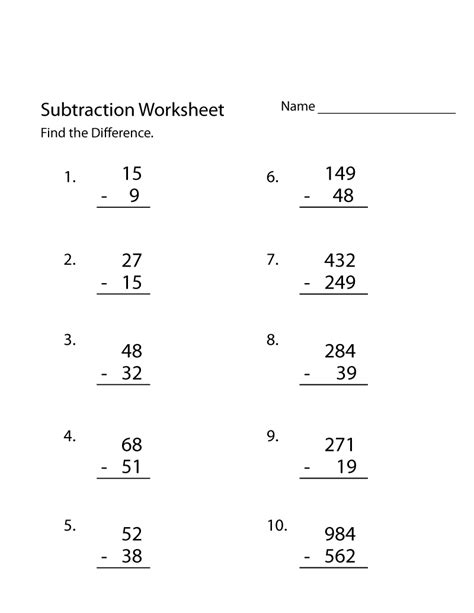 printable math problems subtraction worksheets  worksheets