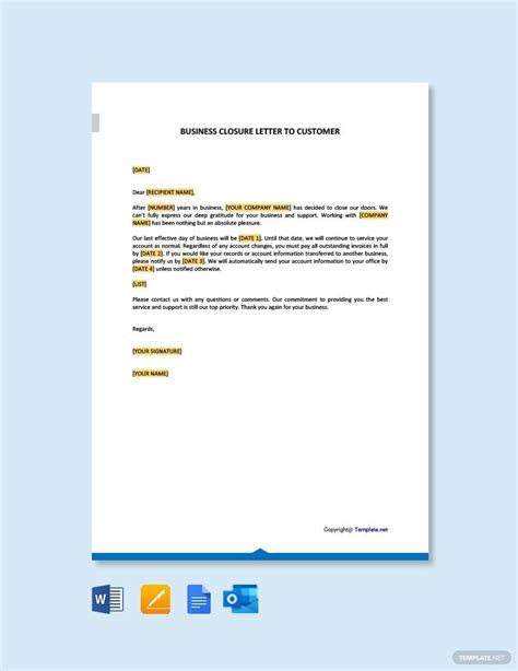 business closure letter  customer  google docs word pages