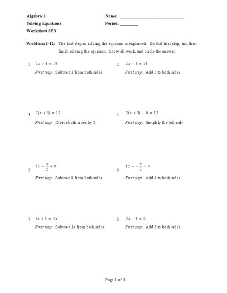 solving equations   variable worksheet   grade lesson planet