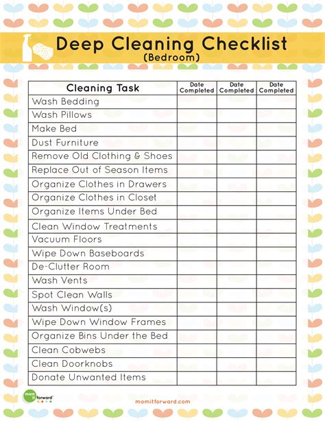 printable deep cleaning bedroom checklist mom