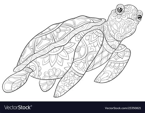 adult coloring bookpage  cute turtle image vector image