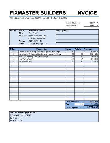 roofing invoice template invoice