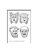 Masks Greek Ancient Mask Theatre Coloring Template Drama Pages Greece Tragedy Templates Theater Comedy Roman Colouring Village Activity sketch template